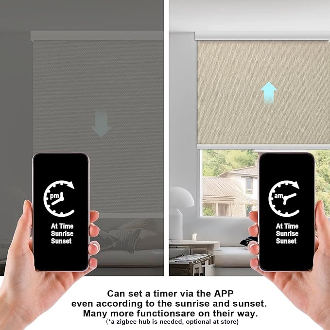 COOLWINDS Motorized Blinds with Remote Cordless Automatic Motorized Shades Custom Blinds for Windows Smart Curtains Compatible with Alexa Google Home(Blackout Sweet Latte,W25 x H72in)