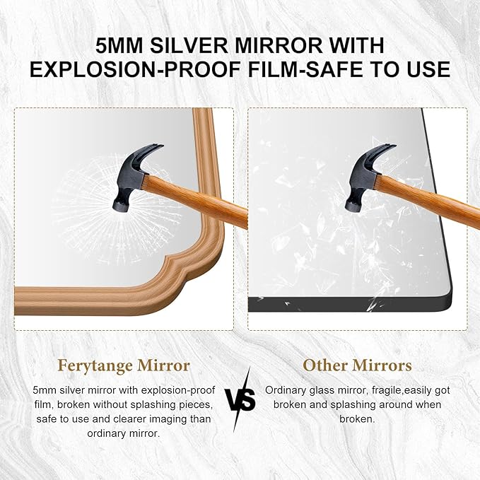 30"x48" Wood Bathroom Mirror for Wall, Large Wood Bathroom Vanity Mirror, Rounded Rectangle Mirror in Wooden Frame Hangs Horizontal Or Vertical