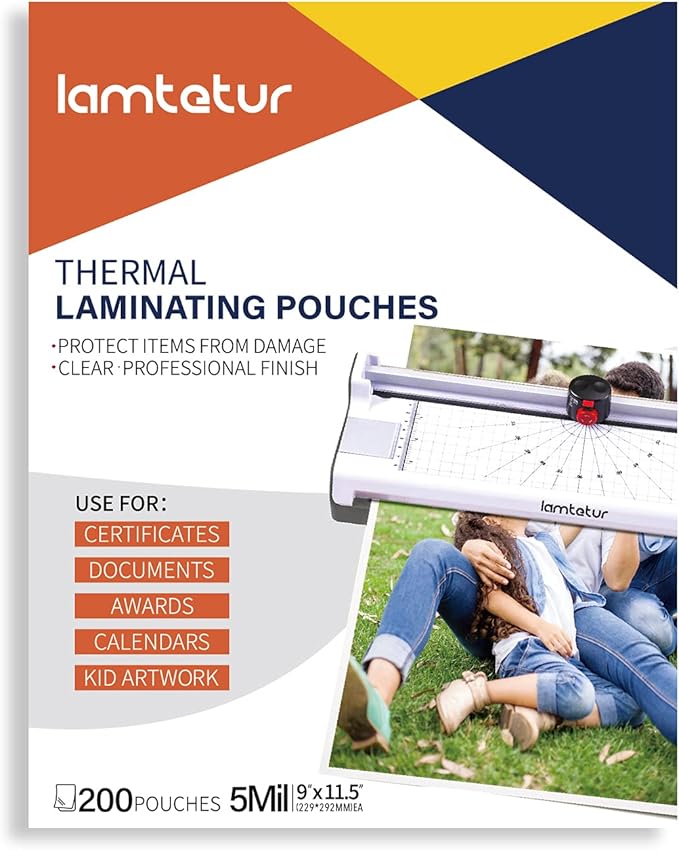Lamtetur Thermal Laminating Pouches 9"x11.5" Inches, Holds 8.5 x 11 Inch Sheets,5mil 200Pack Hot Laminate Films, Clear Laminator Papers, Letter Size Lamination Sheets (125Mic 200Pcs)