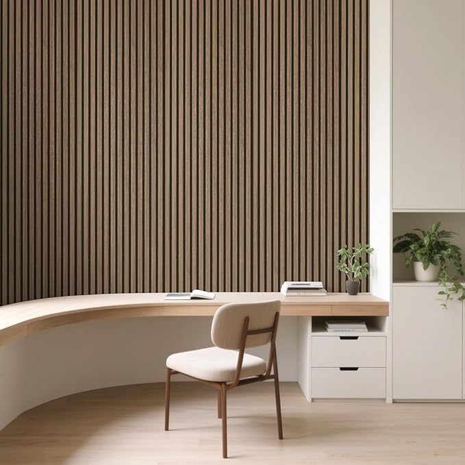 Art3d 1-Pack Acoustic Wood Slat Wall Panel with Roll-Flat Design - 95.3 x 23.8 Inch Sound Absorbing Panels for Living Room Columns Corridor Curved Wall Decor, Ebony