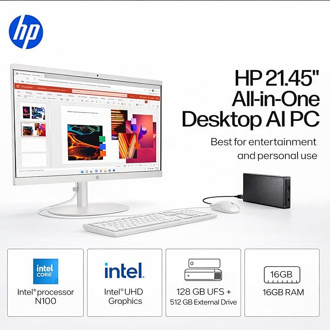 HP 2025 22" FHD All-in-One Desktop Computer • The New Version for Everyday Use • Latest 13th Gen Intel Quad-Core CPU • 32GB DDR5 • 128GB Storage • HDMI • Type-C • Wi-Fi • HD Webcam • Win11 • White