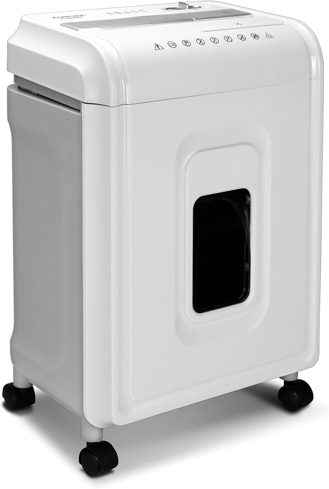 Aurora High-Security 8-Sheet Micro-Cut Paper, CD/DVD and Credit Card Shredder, White/Gray