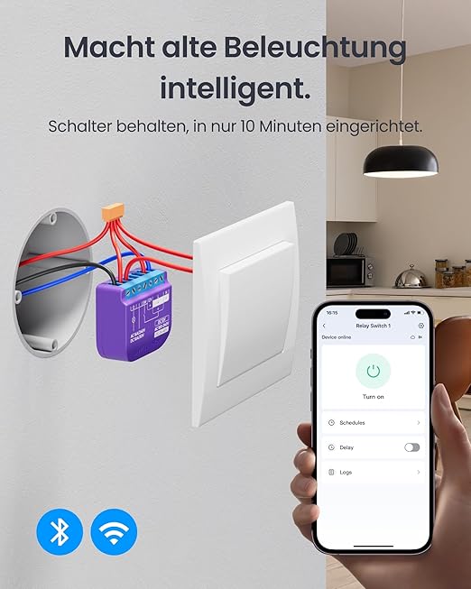 SwitchBot WiFi Switch 1 (Pack of 2) Compatible with Alexa/Apple Home/Google Home, Power Measuring Relay Switch Module with Built-in Bluetooth Repeater and Dry Contact, Wi-Fi 2.4 GHz, 16A