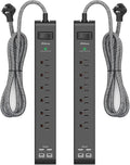 2 Pack Surge Protector Power Strip - 6 Outlets 4 USB Charging Ports, 5Ft Braided Extension Cord, Slim Flat Plug, Overload Protection, Wall Mount for Home Office, Dorm Room Essentials