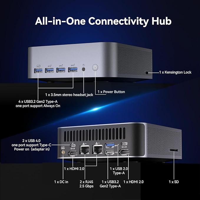 GEEKOM GT1 Mega AI Mini PC, with Intel 14th Gen Core Ultra 9 185H | 32GB DDR5 1TB NVMe SSD | Intel Arc Graphics | Dual 2.5G LAN & WiFi 7 | 8K Quad Display | Windows 11 Pro | 3-Year Warranty | SD Solt