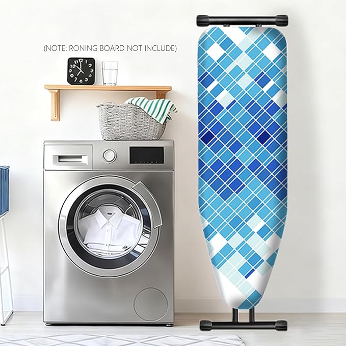 Bumkimue Ironing Board Cover and Pad, Standard Size 15x54 Inches, Blue Floral Pattern, Heavy Duty Padded, Elastic Edge, Scorch Resistant (Blue Geometry)