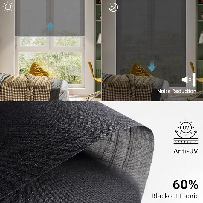 SmartWings Motorized Light Filtering Roller Shades 60% Blackout Work - Image 6