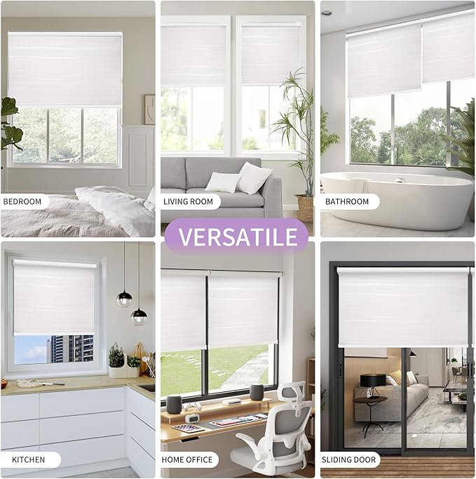Astomi Motorized Blinds with Remote - Blackout Smart Roller Shades Compatible with Alexa & Goggle Home, Solar Rechargeable, Custom Size 22" - 100" for Indoor Window, Pure Snow