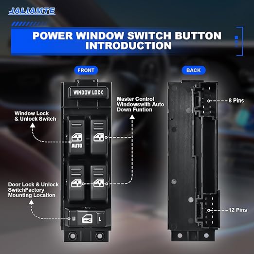 JALIAMTE Driver Side Power Window Switch Master Control Compatiable for 2000-2002 Chevy Silverado 1500HD 2500HD 3500, 2002 Cadillac Escalade, 2000-2002 Sierra Yukon XL, Replace OE 15062650 19259961