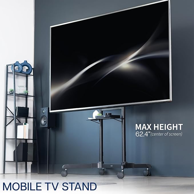 VIVO Mobile TV Cart for 55 to 100 inch Screens up to 165 lbs, LCD LED OLED 4K Smart Flat and Curved Panels, Rolling Stand with Laptop DVD Shelf, Locking Wheels, Max VESA 800x600, Black, STAND-TV100E