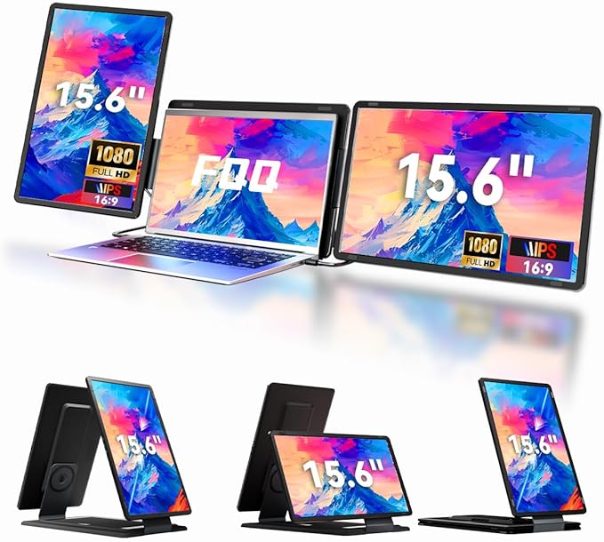 15.6" Detachable Laptop Screen Extender, FHD 1080P IPS Dual/Triple Portable Monitor for Laptop, USB-C/HDMI Plug & Play, Multi/Extra Travel Display Computer Monitor for 12-18.5" Win/Mac/Android-S9H