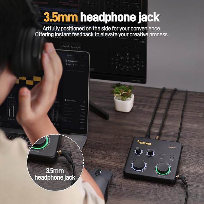 MAONO USB Audio Interface for PC: Interface with XLR Input 24-bit/192kHz Routing Software LOOPBACK ASIO Driver for Recording Music, Home-Studio, Guitar, Podcast, Streaming, DAW(PS22 Lite Black)