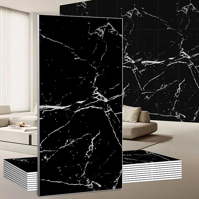 Wall Panels Peel and Stick，PVC Imitation Artificial Marble Tiles Sticker，10 pcs 23.6" L x 11.8" W，Heat-Resistant Backsplash Tile，Ideal for Kitchen Bathrooms Living Rooms Bedrooms.