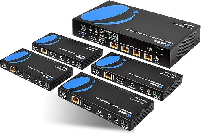 OREI 1x4 HDMI Extender Splitter Over Single CAT6/7 Cable 4K@60Hz with HDBaseT, HDR, HDCP 2.2 with IR Remote EDID Management - Loop Out - Up to 400 Ft - Low Latency
