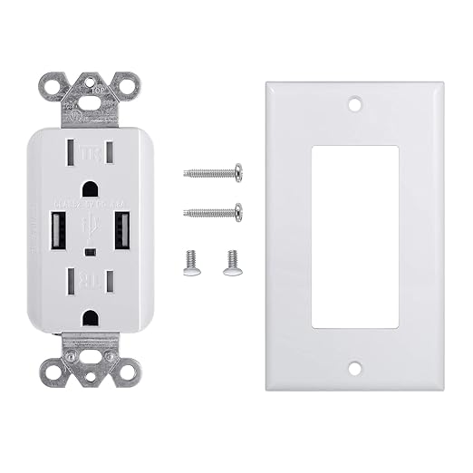 EverElectrix 2 Pack 4.8A Wall Outlet With USB Ports - 15Amp Duplex Tamper Resistant Charger, UL Listed, Electrical Receptacle With Dual USB, White