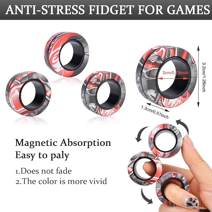 Cevioce 3Pcs Magnetic Rings Fidget Toy Set, Idea ADHD Anxiety Magnetic Fidget Toys Adults Fidget Spinner Rings for Relief, Valentines Day Gifts for 8+ Year Old Teen Boy Girl Easter Basket Stuffers B