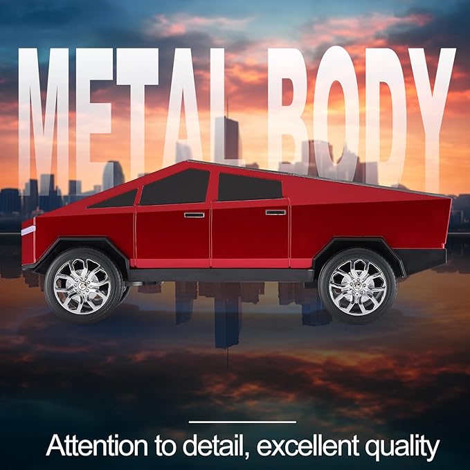 WSTER Futuristic Pickup Truck Bluetooth Speaker with LED Display Screen – Practical Gift Choice for Car Model Fans & Audio Users, TWS Stereo, FM Radio, USB/TF Playback, Front LED Headlights, Mic(RED)