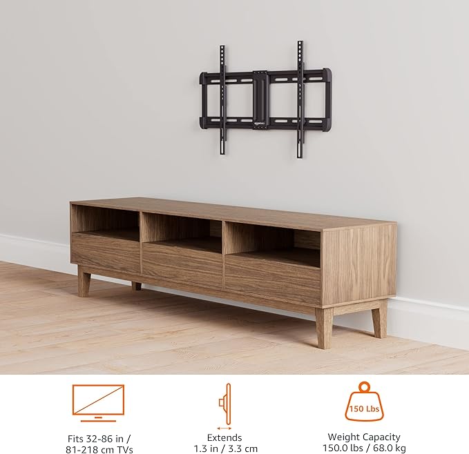 Amazon Basics Low Profile TV Wall Mount with Horizontal Post Installation Leveling for 32 to 86 inch TVs, Black