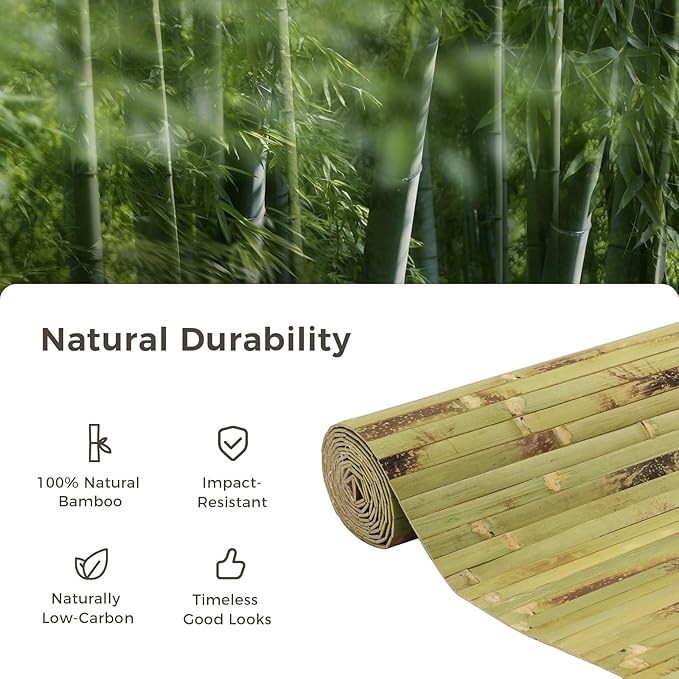 OUZUGIE 2 Pack 96x24 Inch Natural Bamboo Wall Panel – Green Burned Pole Wrap Paneling for Walls, Ceilings, Cabinets, Furniture – Ideal for Bedroom, Living Room & Office DIY Decor