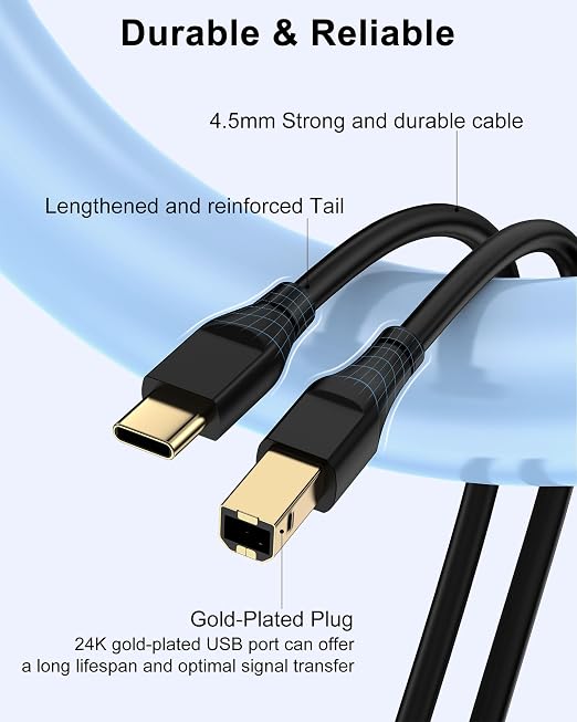 Printer Cable 10ft, Scanner USB C to USB B Cable - Image 3