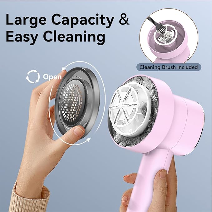 Smyeviva Rechargeable Fabric Shaver for Clothes: 6-Leaf Blades & 3 Speeds to Remove Pilling, Fuzz & Lint Balls - with LED Display, Portable Electric Lint Remover for Sweater, Couch, Blanket, Furniture
