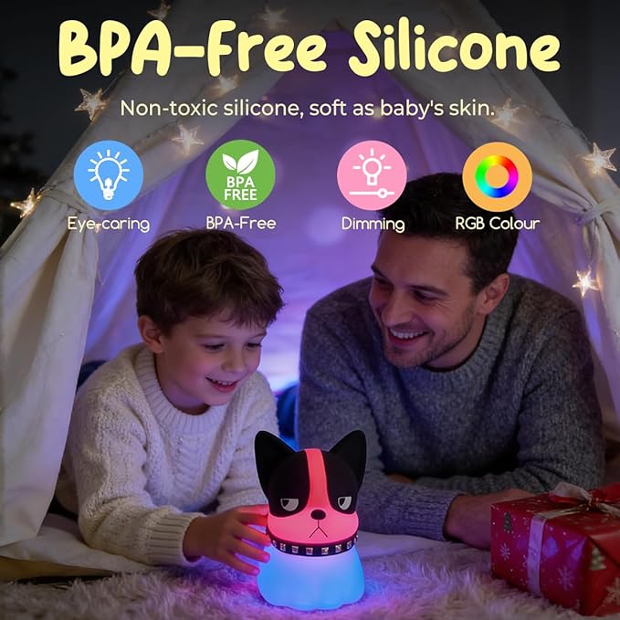 Dog Night Light, Cute Dog Night Light Gifts, Soft Silicone Lamp with 3 Level Warm Light and RGB Changing,Soft Silicone Kids Nursery Nightlight LED Touch Light, Kids Room Decor as Xmas Birthday Gifts
