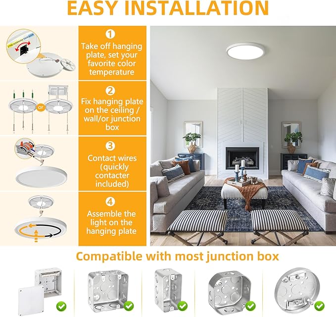 RLEDPZTX Led Flush Mount Ceiling Light,9 Inch 18w 1860lm,3000k/4000k/6000k 3CCT Selectable, Round Modern Flat Panel Super Slim Led Ceiling Light,for Living Dining Kitchen Bedroom Room (4Pack-White)