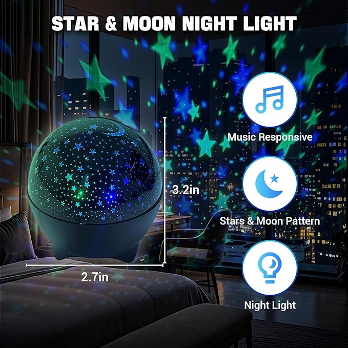 MAXROCK Star & Moon Projector, Galaxy Projector, Bedroom Decoration, Party, Star and Moon Night Light, Children's Gift, Christmas Gift