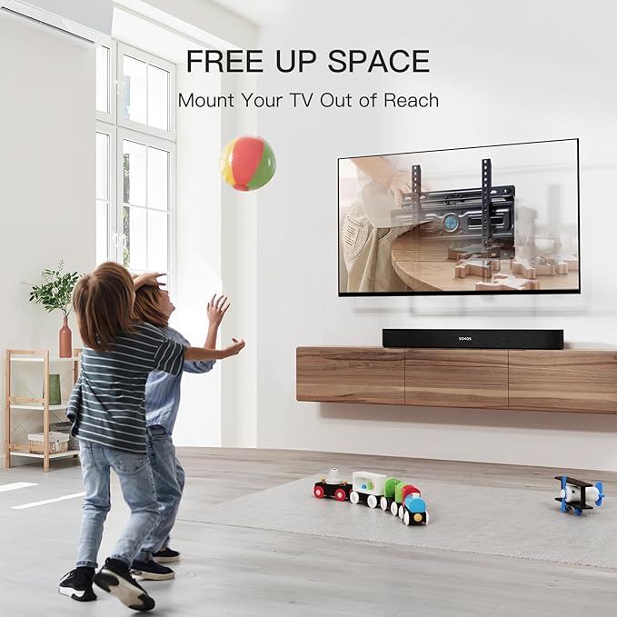 Pipishell TV Wall Mount, Full Motion Wall Mount with Dual Arms, Swivel, Extension for 26-65 inch Flat or Curved TVs up to 99 lbs, Max VESA 400x400mm, 3 Bracket Heights, Fits 12″/16″ Wood Studs, PIMF4