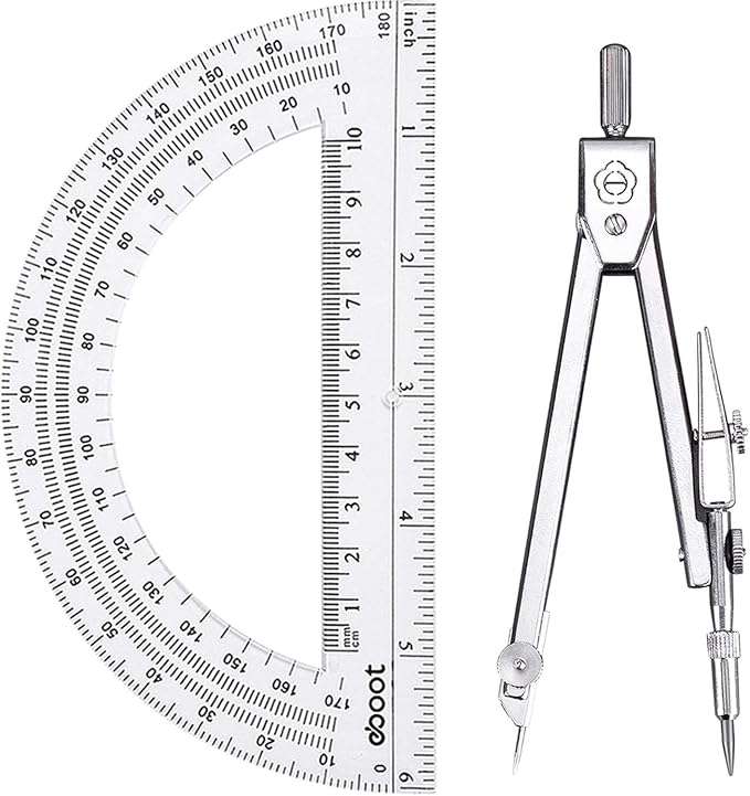Drawing Compass and 6 Inch Protractor, Student Geometry Math Set by eBoot