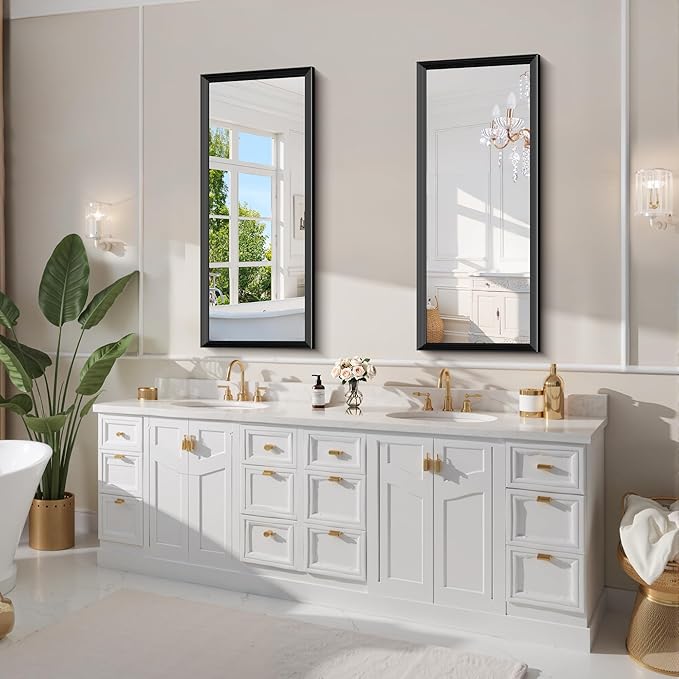 Black Bathroom Mirror 20 x 48 Inch Rectangle Wave Beveled for Wall Bathroom Vanity Mirror for Over Sink, Tempered Glass,for Entryway Hangs, Bathroom Living Room Horizontal or Vertical