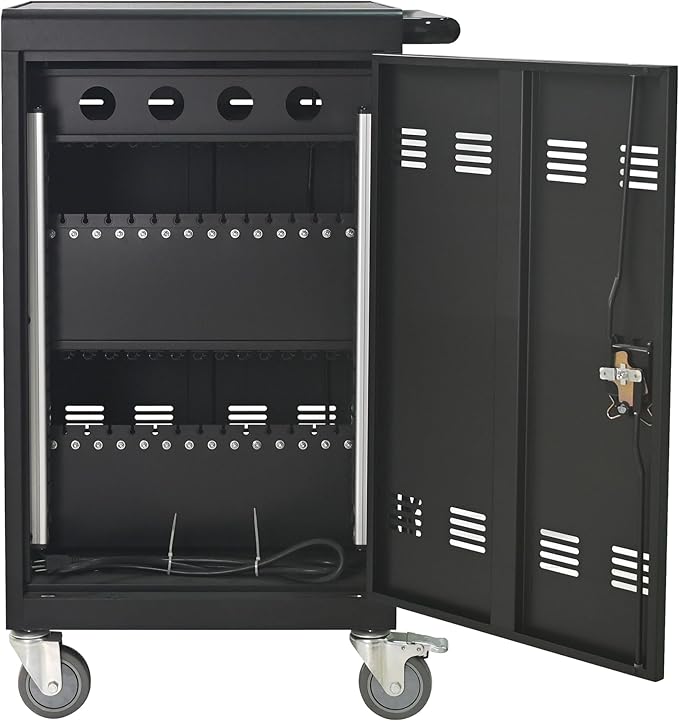 35 Bay Charging Cart for Laptops and Tablets Up to 16.3-inch, Mobile Charging Station with AC Outlets, Secure Storage and Cable Management, Mobile Charging Cabinet for Ipads, Chromebooks, Black