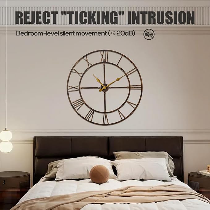 Ohweog Large Wall Clock for Living Room Decor – 40 Inch Silent Non-Ticking Modern Farmhouse Wall Clock, Oversized Decorative Metal Roman Numeral Clock, Bronze