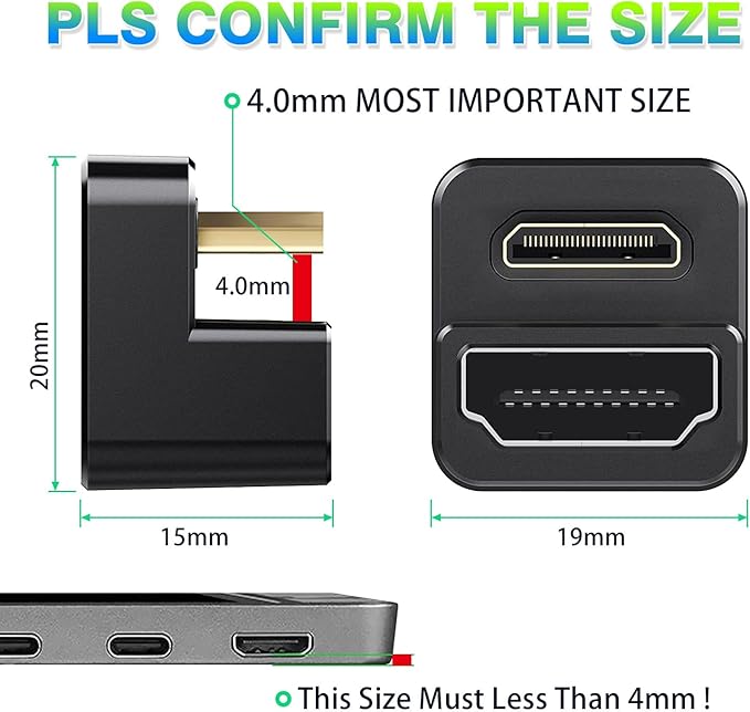 AGVEE 2 Pack (Long Side Inward) 180 Degree Angled Mini HDMI Male to HDMI Female Adapter, U-Shaped 4K@60HZ Converter Coupler Connector Extender for Portable Display Monitor Accessories, Black