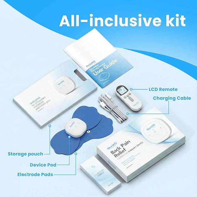 NeuroMD: Corrective Therapy Device for Back Pain - NMES Wireless Electrode Pads | Muscle Stimulator for Pain Relief | 2 Studied Modes for Back Pain, Muscle Strengthening & Sciatica