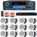 Vaiyer Home Audio Sound System Kit - 2000 W Bluetooth Amplifier w/ 12 Qty of 5.25" Framed Ceiling Speakers 175 W Each, 6-Ch Speaker Selector w/Volume Control, 500 ft Speaker Wire & Remote