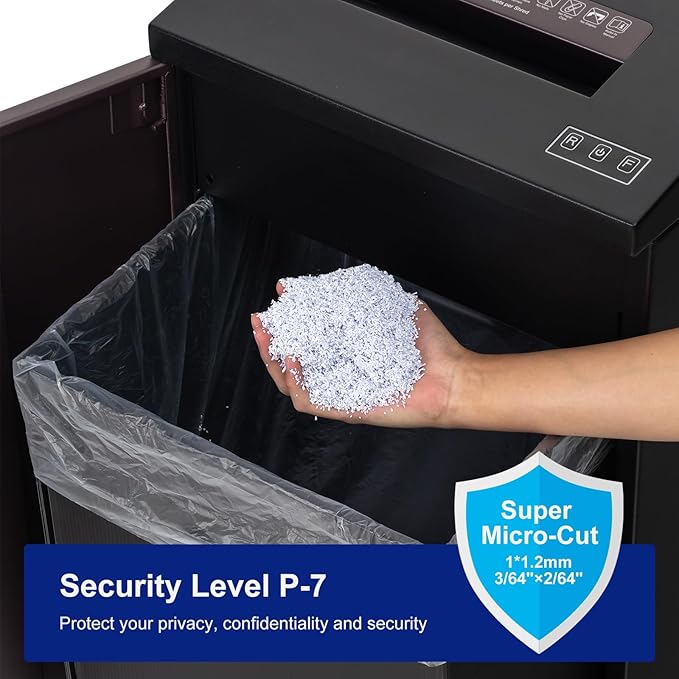 P-7 High Security Paper Shredder Heavy Duty(1 * 1.2mm), 5-Sheet Super Micro Cut, 11.9 Gallons Wastebasket, 3.5m/min High-Speed Shredding, Auto Jam-Proof Paper Shredder for Home Office