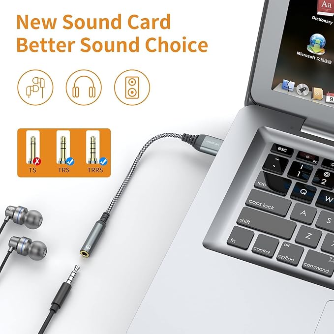 MCSPER 2-Pack USB to 3.5mm Jack Audio Adapter,External Sound Card USB-A to Audio Jack Adapter with Aux Stereo Converter Compatible with Headset, Desktops, PC Windows,Laptop Mac,Linux,and More Device