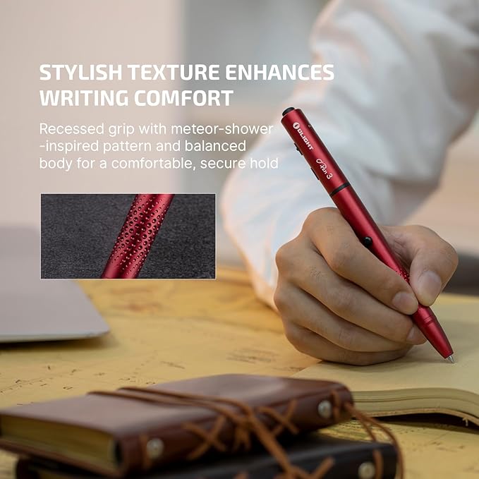 OLIGHT O'Pen 3 EDC Pen Light,120 Lumens with Green Beam, Red and White, USB-C Rechargeable LED Flashlight for Office, Writing, Presentation, Outdoor Uses, Professional Business Gift(Wine Red)