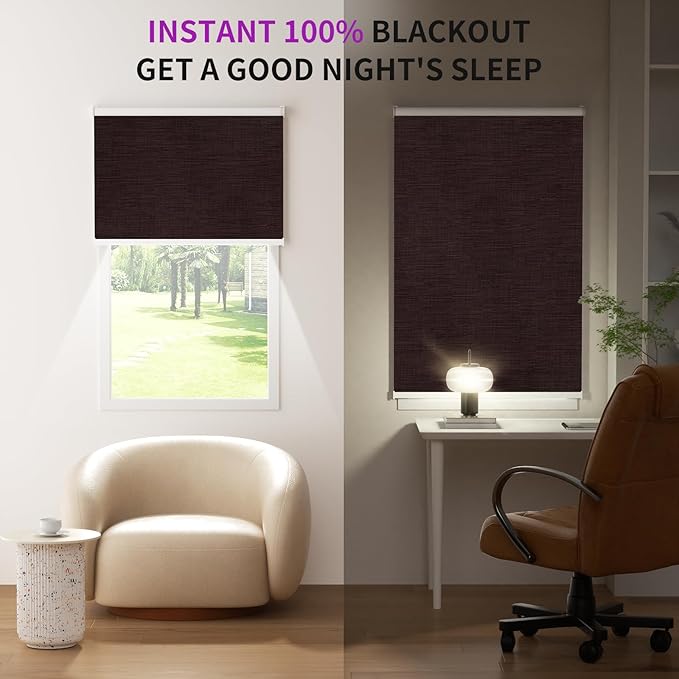 Astomi Motorized Blinds with Remote - Blackout Smart Roller Shades Compatible with Alexa & Goggle Home, Solar Rechargeable, Custom Size 22" - 100" for Indoor Window, Brown