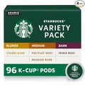Starbucks K-Cup Coffee Pods, Starbucks Blonde, Medium and Dark Roast Hot or Iced Coffee, Variety Pack, 96 Keurig Pods