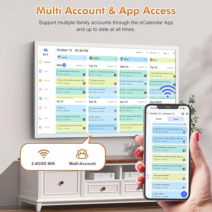 27" Smart Digital Calendar for-Family-Business-Schedules - 1920 x 1080 IPS Full HD Touch Screen Wall Mounted Electronic Calendar, Auto-Sync Google iCloud Outlook Calendars, Christmas Gift for Mom Dad
