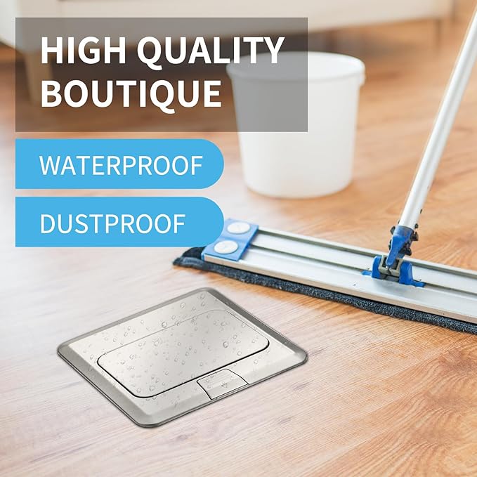 Vagueior Recessed Floor Electrical Outlet Kit,Waterproof Electrical Outlet Covcer Box,Hidden 20A Tamper-Resistant Receptacle Outlet with Slow Elastic Damping，ETL Certified,Stainless Steel (2 Pack)