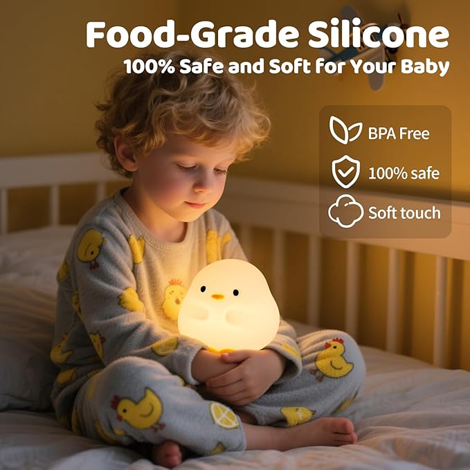 Rytinazzz Duck Night Light, Color Changing Mode & 50-Hour Battery, Squishy Silicone Lamp for Kids Room, USB Rechargeable with Timer, Valentines Gifts