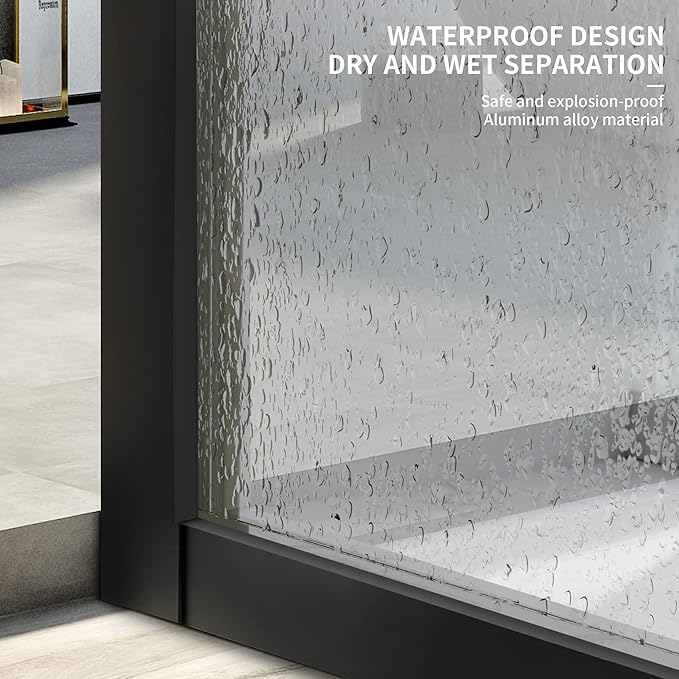 Shower Door Single Panel, Framed Tempered Glass Shower Door 34 * 76 Inch for Walk-in Bathroom, Clear Glass Shower Screen with Matte Black Finish