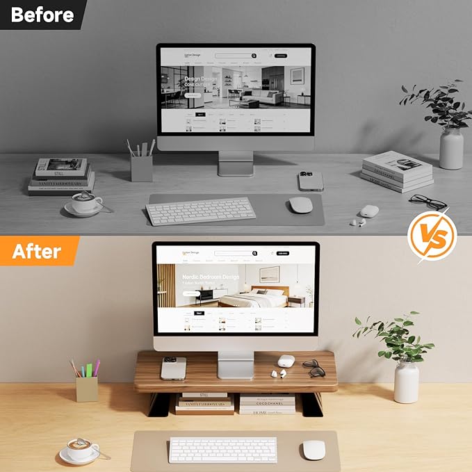 NestNeat Monitor Stand - 24 Inch Wood Monitor Stand Riser, 220 Pounds Load Capacity Desk Monitor Riser for Laptop/PC/Printer, Desktop Stands Organizer for Home Office