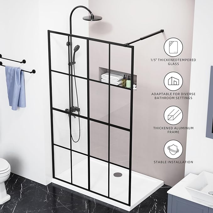 Goodyo 46" X 72" Shower Door Clear Tempered Glass Framed Shower Screen Walk-in Black Finish