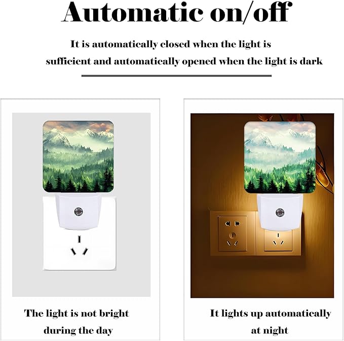 FSHVQKD Mountain Forest Landscape Painting Night Light,Plug Into Wall Decor for Stairway,Hallway,Kitchen,Dusk to Dawn Sensor Nightlights for Boys/Girls/Women/Men Room Gifts