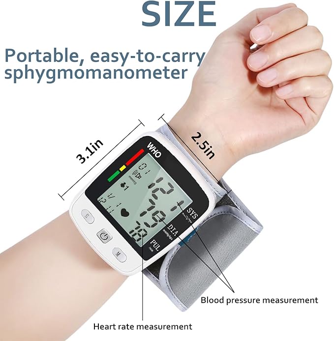 Blood Pressure Monitor, Irregular Heartbeat Detector, Automatic BP Monitor 90x2 Reading Memory and Large LCD Display, USB Charging, Adjustable Wrist Cuff, Ideal for Home and Hospital