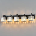 FDPBY Modern Bathroom Vanity Light 5-Lights Plating Black Vanity Light Crystal Wall Light Bathroom Light Fixtures